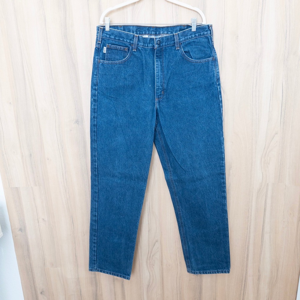 Carhartt Mens Flame Resistant Jeans 36x34 Medium Wash Straight Leg Work Pants